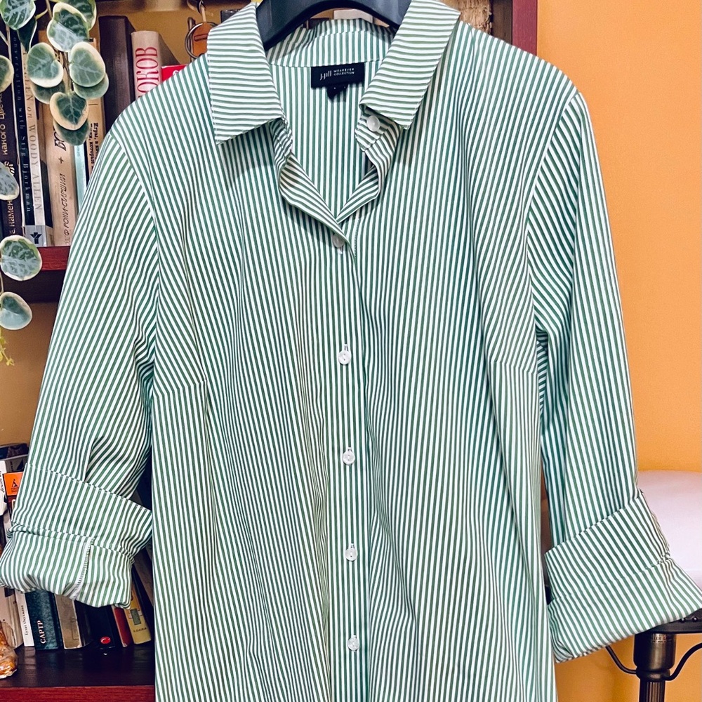 J.Jill Green/White Striped Cotton Blend Dress M NWOT